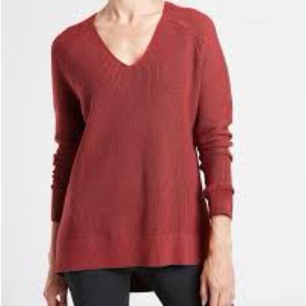 Athleta Women's V-Neck Sweater in Brick Red